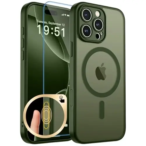 zapica Magnetic for iPhone 16 Pro Case, Cedar Green | Upgraded Camera Control Button, Full Camera Protection, with Screen Protector, Translucent Matte Shockproof Phone Cover 