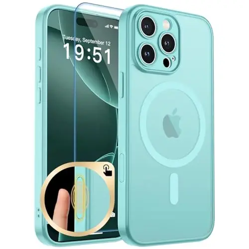 zapica Magnetic for iPhone 16 Pro Case, Upgraded [Camera Control Button] [Full Camera Protection] [with 1 Screen Protector] Translucent Matte Shockproof Protective Phone Cover, Aqua Green 