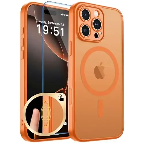 zapica Magnetic for iPhone 16 Pro Case, Starry Orange | Upgraded Camera Control Button, Full Camera Protection, with Screen Protector, Translucent Matte Shockproof Phone Cover 