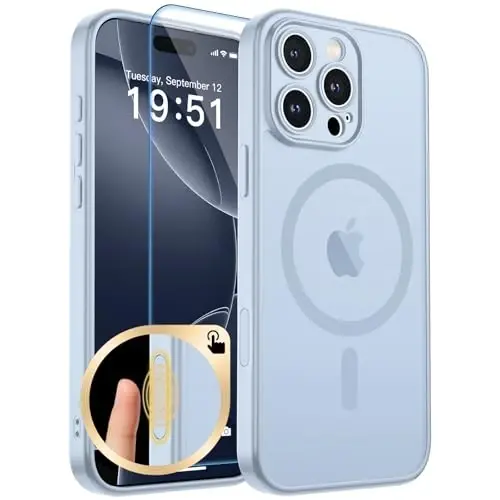 zapica Magnetic for iPhone 16 Pro Case, Upgraded [Camera Control Button] [Full Camera Protection] [with 1 Screen Protector] Translucent Matte Shockproof Protective Phone Cover, Silver Blue 