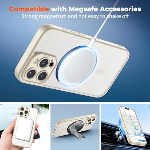 zapica Magnetic for iPhone 16 Pro Case, Creamy White | Upgraded Camera Control Button, Full Camera Protection, with Screen Protector, Translucent Matte Shockproof Phone Cover - 3