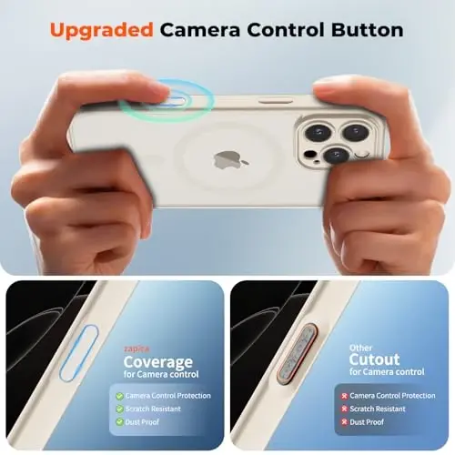 zapica Magnetic for iPhone 16 Pro Case, Creamy White | Upgraded Camera Control Button, Full Camera Protection, with Screen Protector, Translucent Matte Shockproof Phone Cover - 4