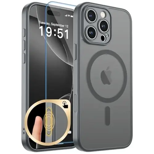 zapica Magnetic for iPhone 16 Pro Case, Gray | Upgraded Camera Control Button, Full Camera Protection, with Screen Protector, Translucent Matte Shockproof Phone Cover 