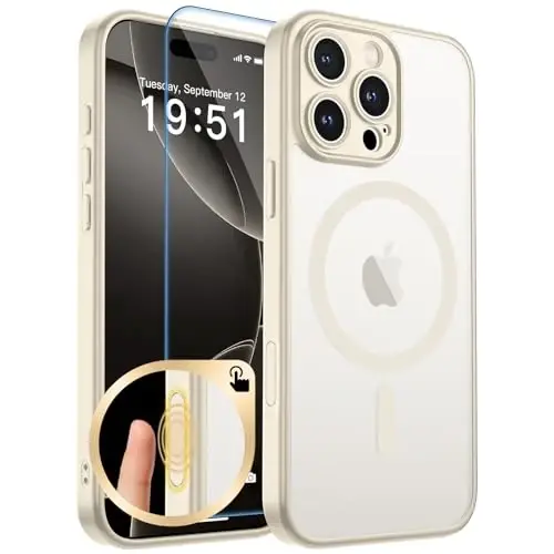 zapica Magnetic for iPhone 16 Pro Max Case, Creamy White | Upgraded Camera Control Button, Full Camera Protection, with Screen Protector, Translucent Matte Shockproof Phone Cover 