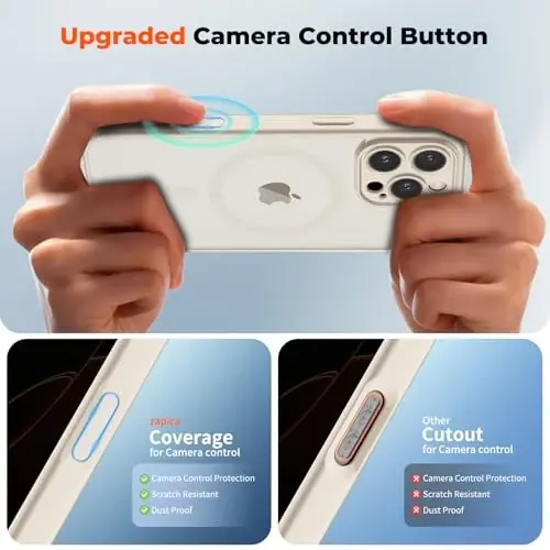 zapica Magnetic for iPhone 16 Pro Max Case, Creamy White | Upgraded Camera Control Button, Full Camera Protection, with Screen Protector, Translucent Matte Shockproof Phone Cover - 4