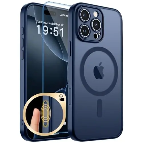 zapica Magnetic for iPhone 16 Pro Max Case, Upgraded [Camera Control Button] [Full Camera Protection] [with 1 Screen Protector] Translucent Matte Shockproof Protective Phone Cover, Sapphire Blue 