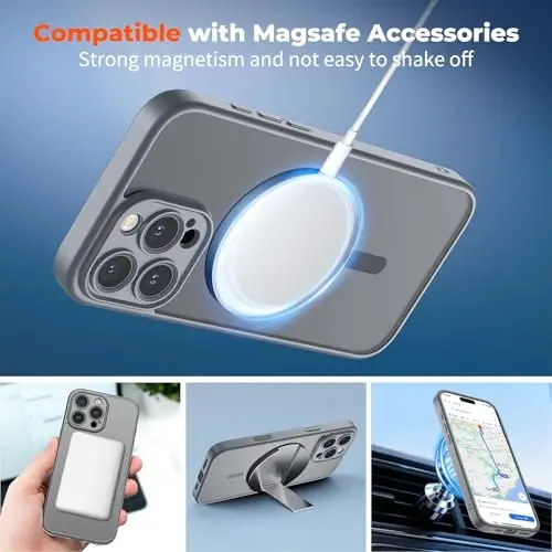 zapica Magnetic for iPhone 16 Pro Max Case, Gray | Upgraded Camera Control Button, Full Camera Protection, with Screen Protector, Translucent Matte Shockproof Phone Cover - 3
