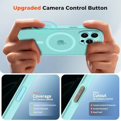 zapica Magnetic for iPhone 16 Pro Max Case, Aqua Green | Upgraded Camera Control Button, Full Camera Protection, with Screen Protector, Translucent Matte Shockproof Phone Cover - 4