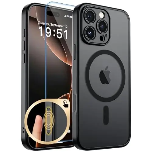 zapica Magnetic for iPhone 16 Pro Max Case, Upgraded [Camera Control Button] [Full Camera Protection] [with 1 Screen Protector] Translucent Matte Shockproof Protective Phone Cover, Midnight Black 