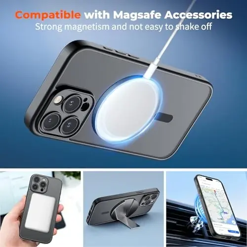 zapica Magnetic for iPhone 16 Pro Max Case, Upgraded [Camera Control Button] [Full Camera Protection] [with 1 Screen Protector] Translucent Matte Shockproof Protective Phone Cover, Midnight Black - 3
