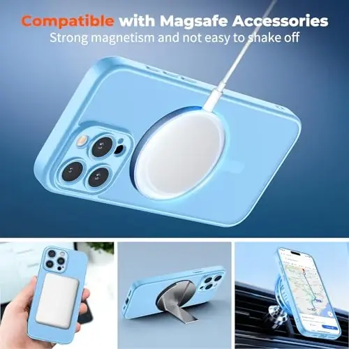 zapica Magnetic for iPhone 16 Pro Max Case, Upgraded [Camera Control Button] [Full Camera Protection] [with 1 Screen Protector] Translucent Matte Shockproof Protective Phone Cover, Sky Blue - 3