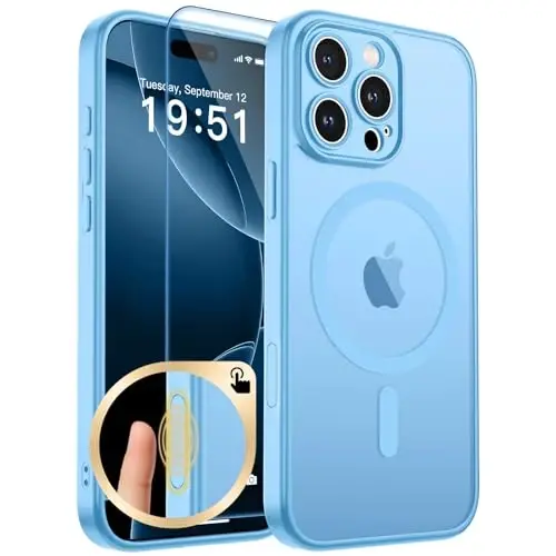 zapica Magnetic for iPhone 16 Pro Max Case, Sky Blue | Upgraded Camera Control Button, Full Camera Protection, with Screen Protector, Translucent Matte Shockproof Phone Cover 