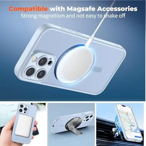 zapica Magnetic for iPhone 16 Pro Max Case, Upgraded [Camera Control Button] [Full Camera Protection] [with 1 Screen Protector] Translucent Matte Shockproof Protective Phone Cover, Silver Blue - 3