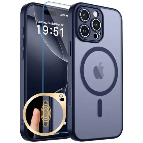 zapica Magnetic for iPhone 16 Pro Max Case, Deep Blue | Upgraded Camera Control Button, Full Camera Protection, with Screen Protector, Translucent Matte Shockproof Phone Cover 