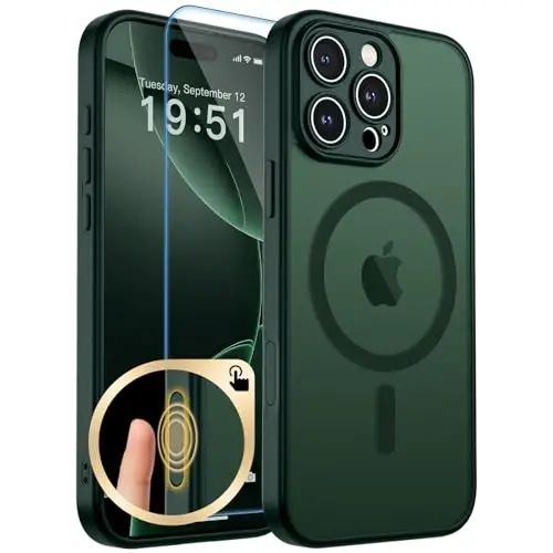 zapica Magnetic for iPhone 16 Pro Max Case, Dark Green | Upgraded Camera Control Button, Full Camera Protection, with Screen Protector, Translucent Matte Shockproof Phone Cover 
