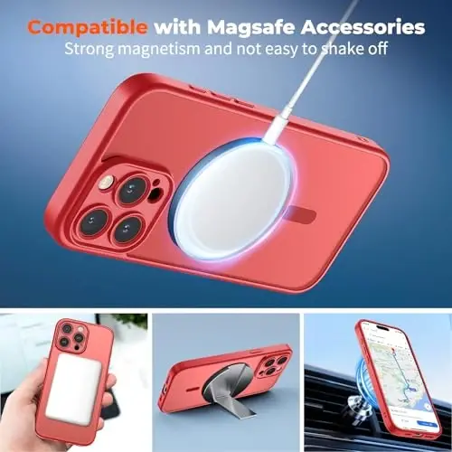 zapica Magnetic for iPhone 16 Pro Max Case, Upgraded [Camera Control Button] [Full Camera Protection] [with 1 Screen Protector] Translucent Matte Shockproof Protective Phone Cover, Bright Red - 3