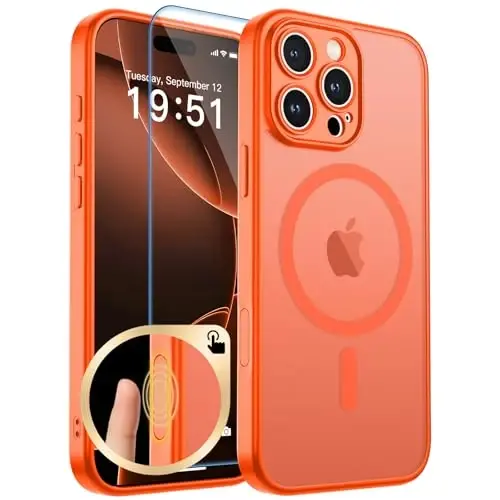 zapica Magnetic for iPhone 16 Pro Max Case, Upgraded [Camera Control Button] [Full Camera Protection] [with 1 Screen Protector] Translucent Matte Shockproof Protective Phone Cover, Bright Orange - 1
