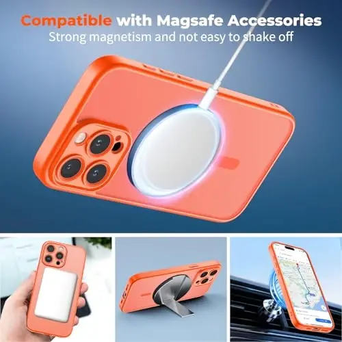 zapica Magnetic for iPhone 16 Pro Max Case, Upgraded [Camera Control Button] [Full Camera Protection] [with 1 Screen Protector] Translucent Matte Shockproof Protective Phone Cover, Bright Orange - 3