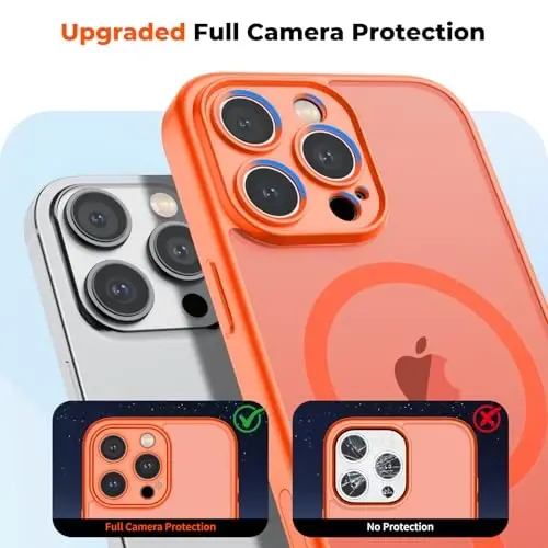 zapica Magnetic for iPhone 16 Pro Max Case, Upgraded [Camera Control Button] [Full Camera Protection] [with 1 Screen Protector] Translucent Matte Shockproof Protective Phone Cover, Bright Orange - 5