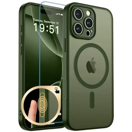 zapica Magnetic for iPhone 16 Pro Max Case, Upgraded [Camera Control Button] [Full Camera Protection] [with 1 Screen Protector] Translucent Matte Shockproof Protective Phone Cover, Cedar Green 