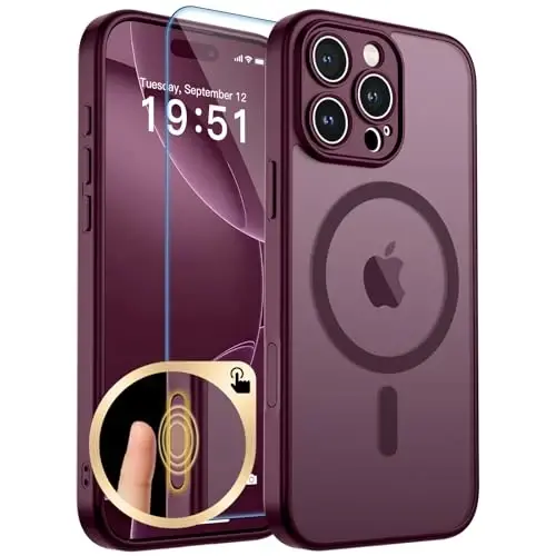 zapica Magnetic for iPhone 16 Pro Max Case, Burgundy | Upgraded Camera Control Button, Full Camera Protection, with Screen Protector, Translucent Matte Shockproof Phone Cover 