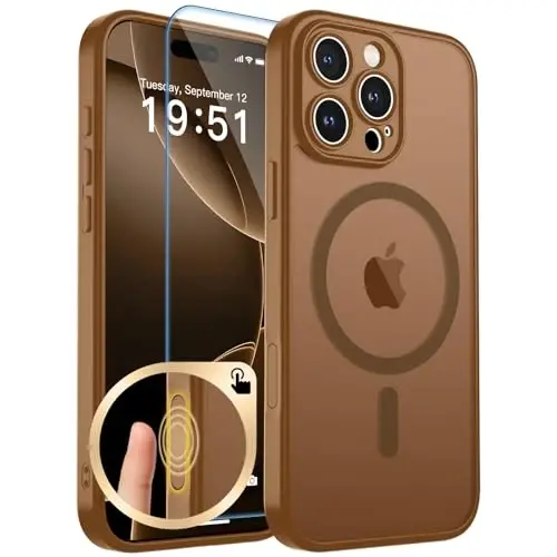 zapica Magnetic for iPhone 16 Pro Max Case, Dark Brown | Upgraded Camera Control Button, Full Camera Protection, with Screen Protector, Translucent Matte Shockproof Phone Cover 