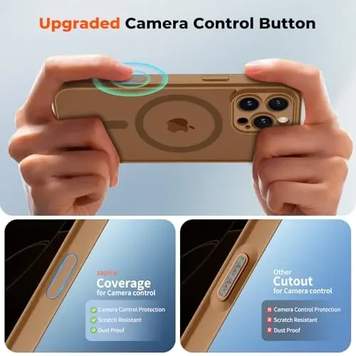 zapica Magnetic for iPhone 16 Pro Max Case, Dark Brown | Upgraded Camera Control Button, Full Camera Protection, with Screen Protector, Translucent Matte Shockproof Phone Cover - 4