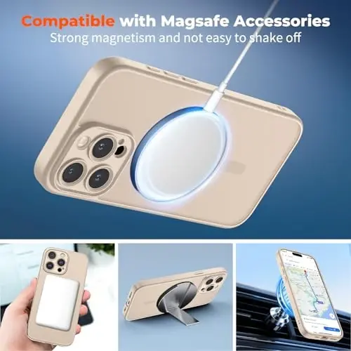 zapica Magnetic for iPhone 16 Pro Max Case, Sand Gold | Upgraded Camera Control Button, Full Camera Protection, with Screen Protector, Translucent Matte Shockproof Phone Cover - 3
