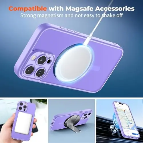 zapica Magnetic for iPhone 16 Pro Max Case, Upgraded [Camera Control Button] [Full Camera Protection] [with 1 Screen Protector] Translucent Matte Shockproof Protective Phone Cover, Purple - 3