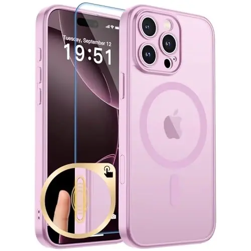 zapica Magnetic for iPhone 16 Pro Max Case, Upgraded [Camera Control Button] [Full Camera Protection] [with 1 Screen Protector] Translucent Matte Shockproof Protective Phone Cover, Purple Pink - 1