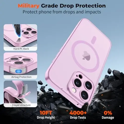zapica Magnetic for iPhone 16 Pro Max Case, Upgraded [Camera Control Button] [Full Camera Protection] [with 1 Screen Protector] Translucent Matte Shockproof Protective Phone Cover, Purple Pink - 6