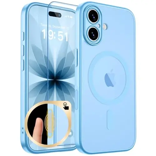 zapica Magnetic for iPhone 17 Case, Sky Blue | Upgraded Camera Control Button, Full Camera Protection, with Screen Protector, Translucent Matte Shockproof Phone Cover - 1