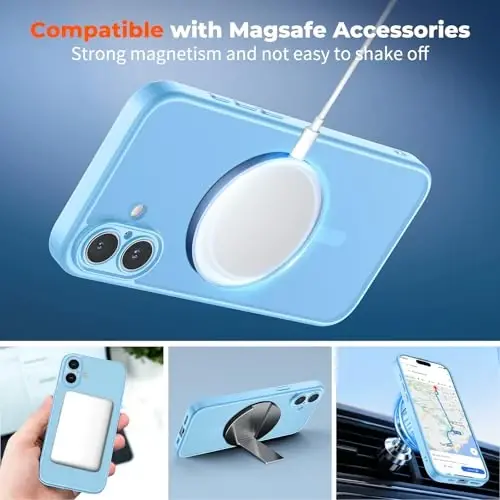 zapica Magnetic for iPhone 17 Case, Sky Blue | Upgraded Camera Control Button, Full Camera Protection, with Screen Protector, Translucent Matte Shockproof Phone Cover - 3