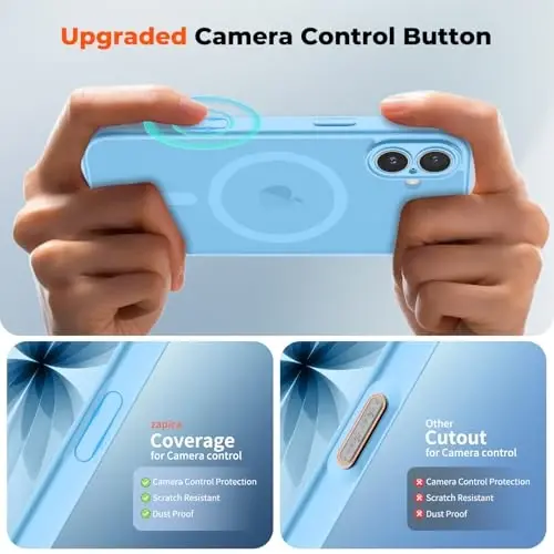 zapica Magnetic for iPhone 17 Case, Sky Blue | Upgraded Camera Control Button, Full Camera Protection, with Screen Protector, Translucent Matte Shockproof Phone Cover - 4