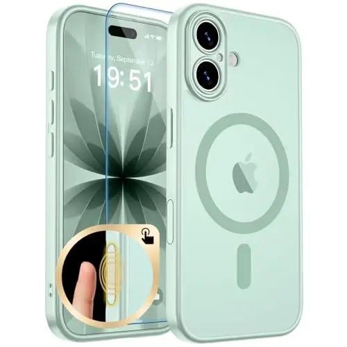 zapica Magnetic for iPhone 17 Case, Light Green | Upgraded Camera Control Button, Full Camera Protection, with Screen Protector, Translucent Matte Shockproof Phone Cover 