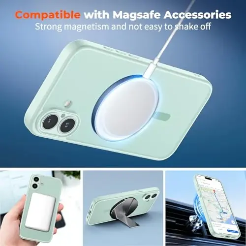 zapica Magnetic for iPhone 17 Case, Light Green | Upgraded Camera Control Button, Full Camera Protection, with Screen Protector, Translucent Matte Shockproof Phone Cover - 3