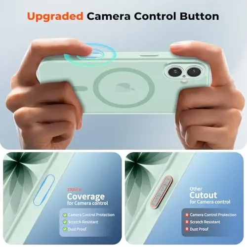 zapica Magnetic for iPhone 17 Case, Light Green | Upgraded Camera Control Button, Full Camera Protection, with Screen Protector, Translucent Matte Shockproof Phone Cover - 4