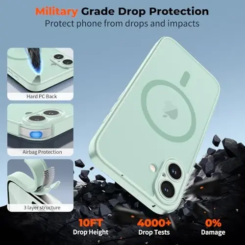 zapica Magnetic for iPhone 17 Case, Light Green | Upgraded Camera Control Button, Full Camera Protection, with Screen Protector, Translucent Matte Shockproof Phone Cover - 6