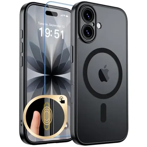 zapica Magnetic for iPhone 17 Case, Midnight Black | Upgraded Camera Control Button, Full Camera Protection, with Screen Protector, Translucent Matte Shockproof Phone Cover 