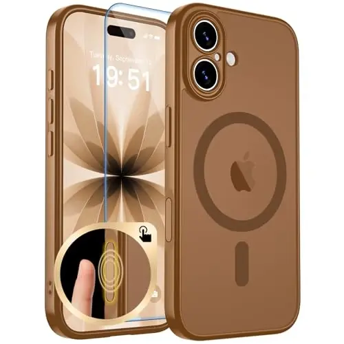 zapica Magnetic for iPhone 17 Case, Dark Brown | Upgraded Camera Control Button, Full Camera Protection, with Screen Protector, Translucent Matte Shockproof Phone Cover 