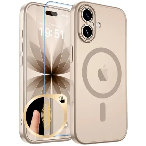 zapica Magnetic for iPhone 17 Case, Sand Gold | Upgraded Camera Control Button, Full Camera Protection, with Screen Protector, Translucent Matte Shockproof Phone Cover - 1