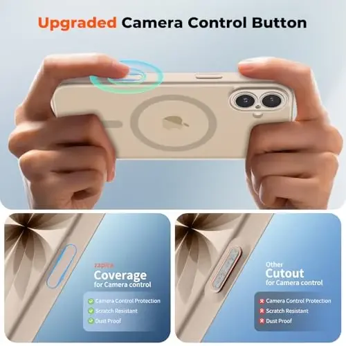 zapica Magnetic for iPhone 17 Case, Sand Gold | Upgraded Camera Control Button, Full Camera Protection, with Screen Protector, Translucent Matte Shockproof Phone Cover - 4