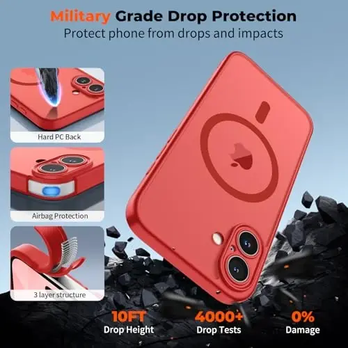 zapica Magnetic for iPhone 17 Case, Bright Red | Upgraded Camera Control Button, Full Camera Protection, with Screen Protector, Translucent Matte Shockproof Phone Cover - 6
