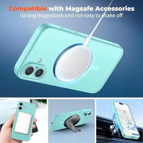 zapica Magnetic for iPhone 17 Case, Upgraded [Camera Control Button] [Full Camera Protection] [with 1 Screen Protector] Translucent Matte Shockproof Protective Phone Cover, Aqua Green - 3