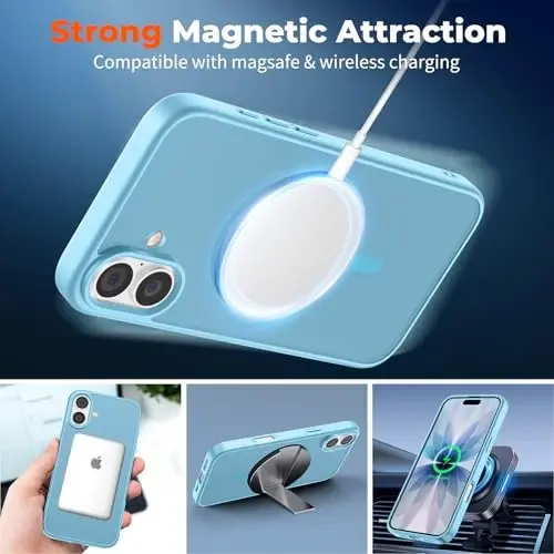 zapica Manyetik iPhone 17 Kılıfı, [Temperli Cam Ekran Koruyucu ile] [MagSafe ile Uyumlu] Yarı Saydam Mat Darbeye Dayanıklı Çizilmez Telefon Kılıfı, Açık Mavi - 3