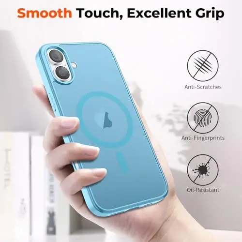 zapica Manyetik iPhone 17 Kılıfı, [Temperli Cam Ekran Koruyucu ile] [MagSafe ile Uyumlu] Yarı Saydam Mat Darbeye Dayanıklı Çizilmez Telefon Kılıfı, Açık Mavi - 6