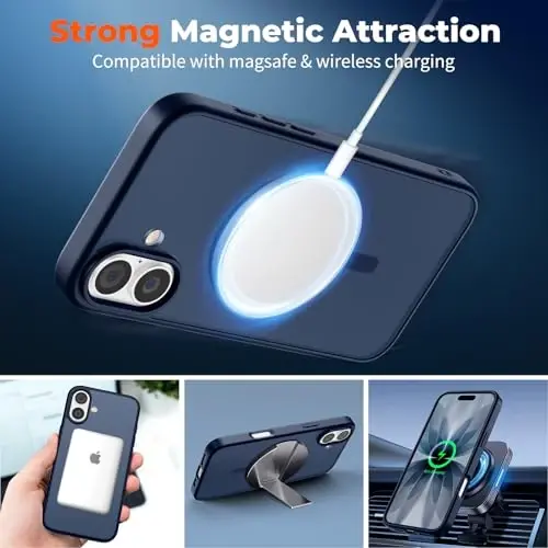 zapica Manyetik iPhone 17 Kılıfı, [Temperli Cam Ekran Koruyucu] [MagSafe Uyumlu] Yarı Saydam Mat Darbeye Dayanıklı Çizilmez Telefon Kılıfı, Lacivert - 3
