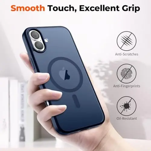 zapica Manyetik iPhone 17 Kılıfı, [Temperli Cam Ekran Koruyucu] [MagSafe Uyumlu] Yarı Saydam Mat Darbeye Dayanıklı Çizilmez Telefon Kılıfı, Lacivert - 6