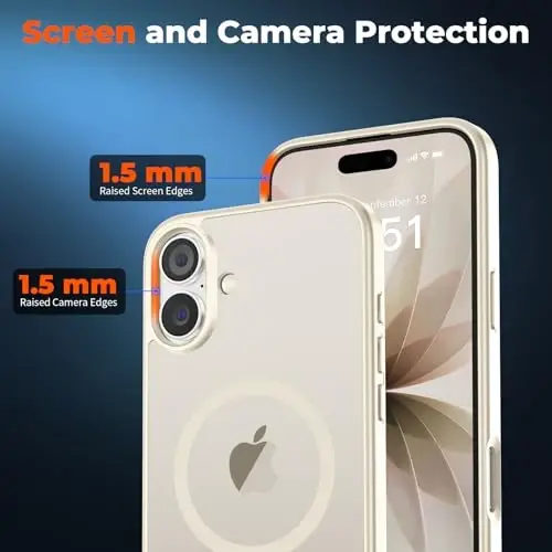 zapica Magnetic for iPhone 17 Case, with [Tempered Glass Screen Protector] [Compatible with MagSafe] Translucent Matte Shockproof Anti-Scratch Phone Cover, Antique White - 5