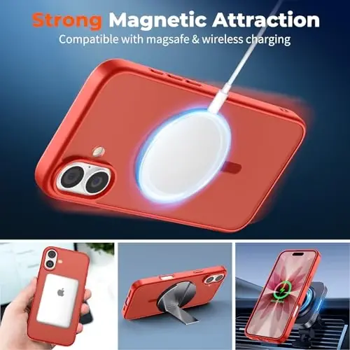 zapica Manyetik iPhone 17 Kılıfı, [Temperli Cam Ekran Koruyuculu] [MagSafe ile Uyumlu] Yarı Saydam Mat Darbeye Dayanıklı Çizilmez Telefon Kapağı, Kırmızı - 3
